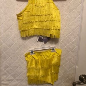 Balera Yellow Fringe Two Piece Dance Costume LC